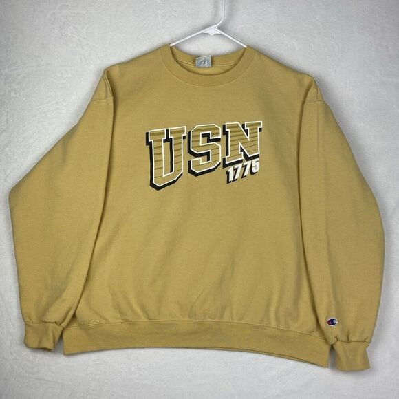 Vintage Champion USN United States Navy Sweater Mens XXL 2XL Yellow Sweatshirt - Picture 1 of 11